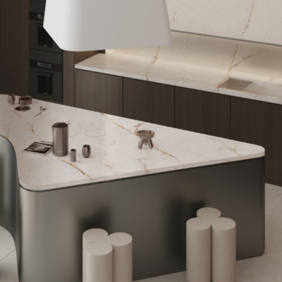 Type d'installation sol/mur : carrelage aspect ciment porcelaine avec aspect marbre